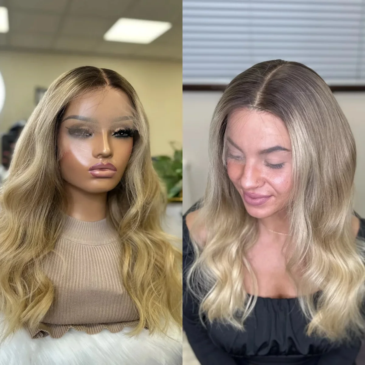 

Парик для вечеринки 18 дюймов Ombre Пепельно-русый парик Balayage Wig Shadow Roots Термостойкое волокно Синтетические волосы HD Кружевные бесклеевые парики Готовые к ношению