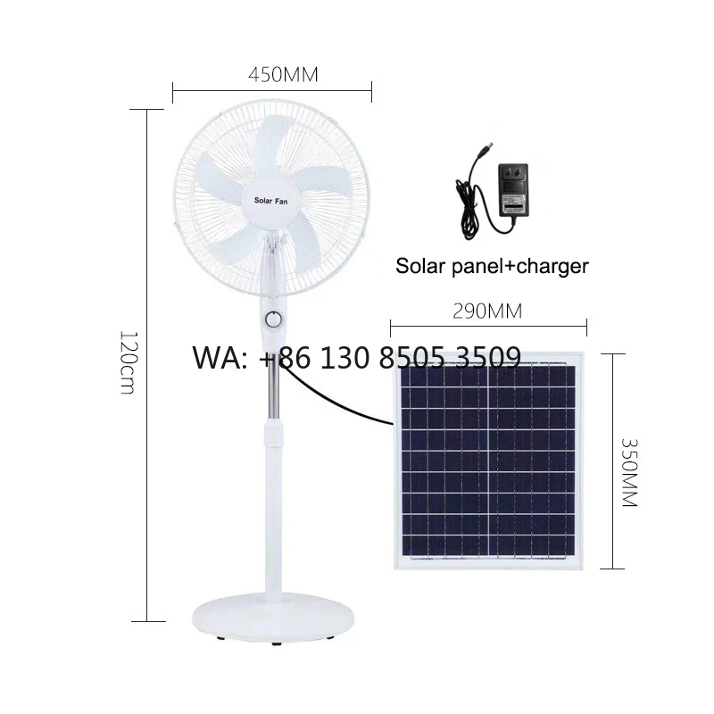 

High-Speed 16-Inch Home & Outdoor Electric Fan with Solar Panels Three Gears Lithium Battery Rechargeable HELIOS Long Lifespan