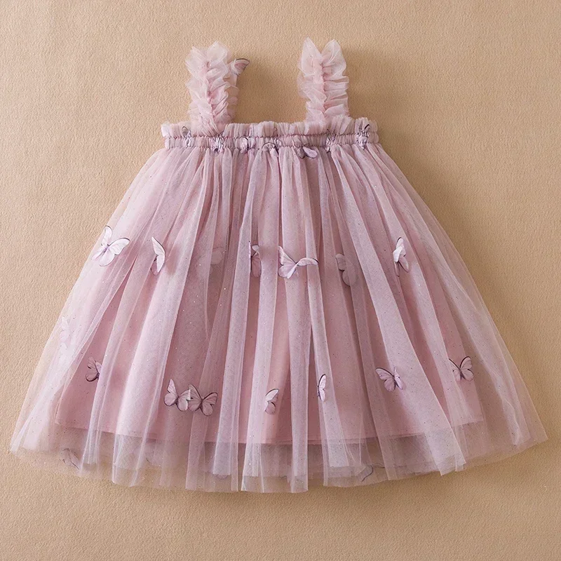 Butterfly Wings Summer Dresses for Girls Kids Birthday Princess Tulle Dress Children Holiday Beach Casual Clothes Vestidos 1-5Y