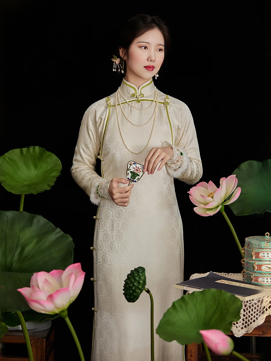 

Топ Ulara Thiened с двойным лацканом Qipao Vintage Sle для повседневного ношения с низким разрезом Long Sve Long Qipao для женщин в их 20-х и 30-х годов