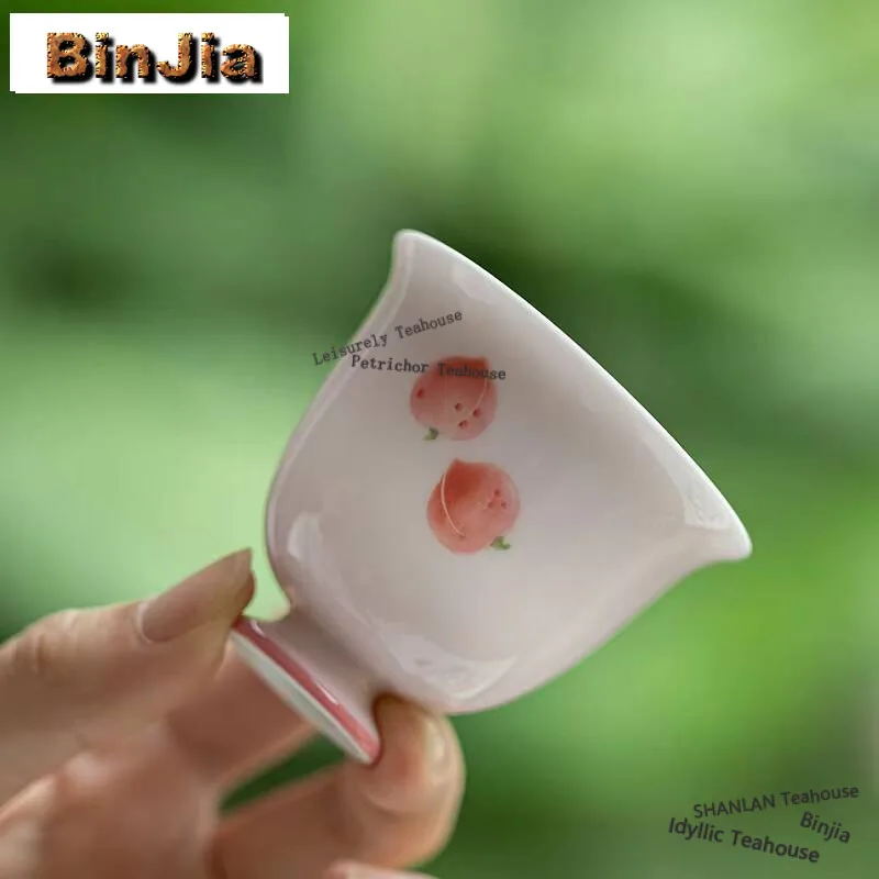 

55ml Hand-painted Pink Peach Tea Cup Apricot Powder Galze High Footed Master Cup Handmade Fragrance Gathering Mug Ladies Tea Mug