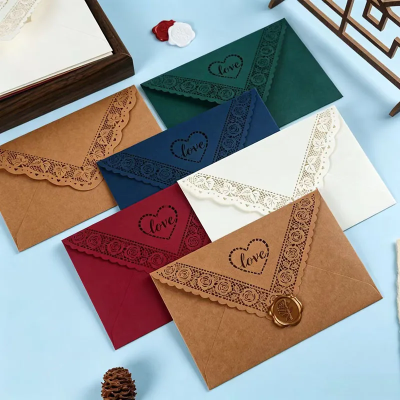 50pcs Retro Hollowed-out Envelope for High-grade 250g Paper Wedding Invitation Business Activity Birthday Love Letter Greet Card