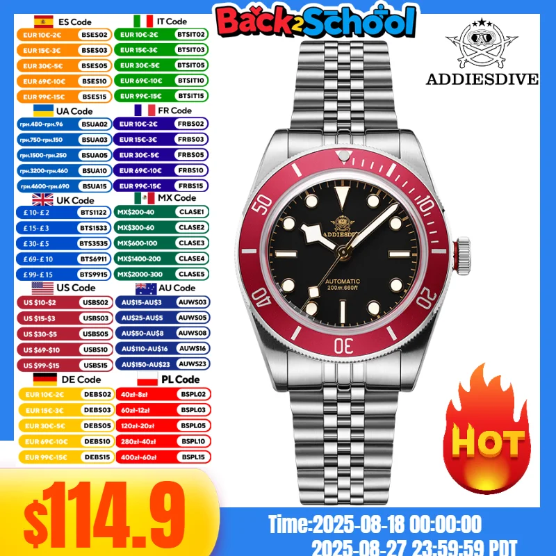

ADDIESDIVE 39mm Men's Fashion Watches BGW9 Super Luminous 316L Stainless Steel 20Bar Diving Automatic Mechanical Watches