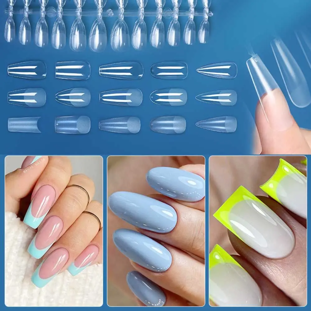 

120pcs False Nails Clear Semi-Frosted Almond Coffin Square Fake Nail Tips Extension Press on Nail Art Manicure Tool