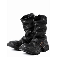 Fashion Men's Black Genuine Leather Motorcycle Boots Mid-Calf Thick-soled Belt Buckle Engineer Chelsae Boots