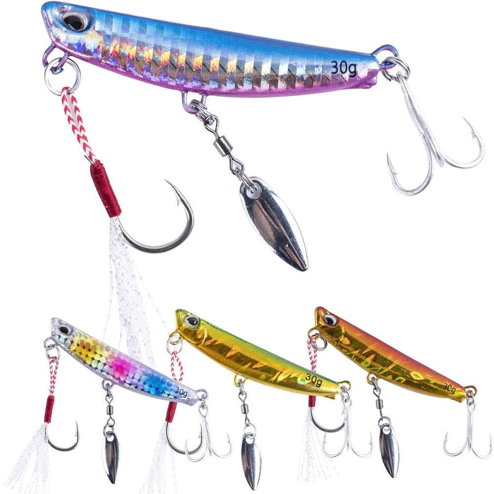 

Goture 4pcs Saltwater Fishing Jigs Glow Vertical Jigs with Assist Hook Speed Fast Lead Jig Deep Sea Fishing Jigging Spoon Lures