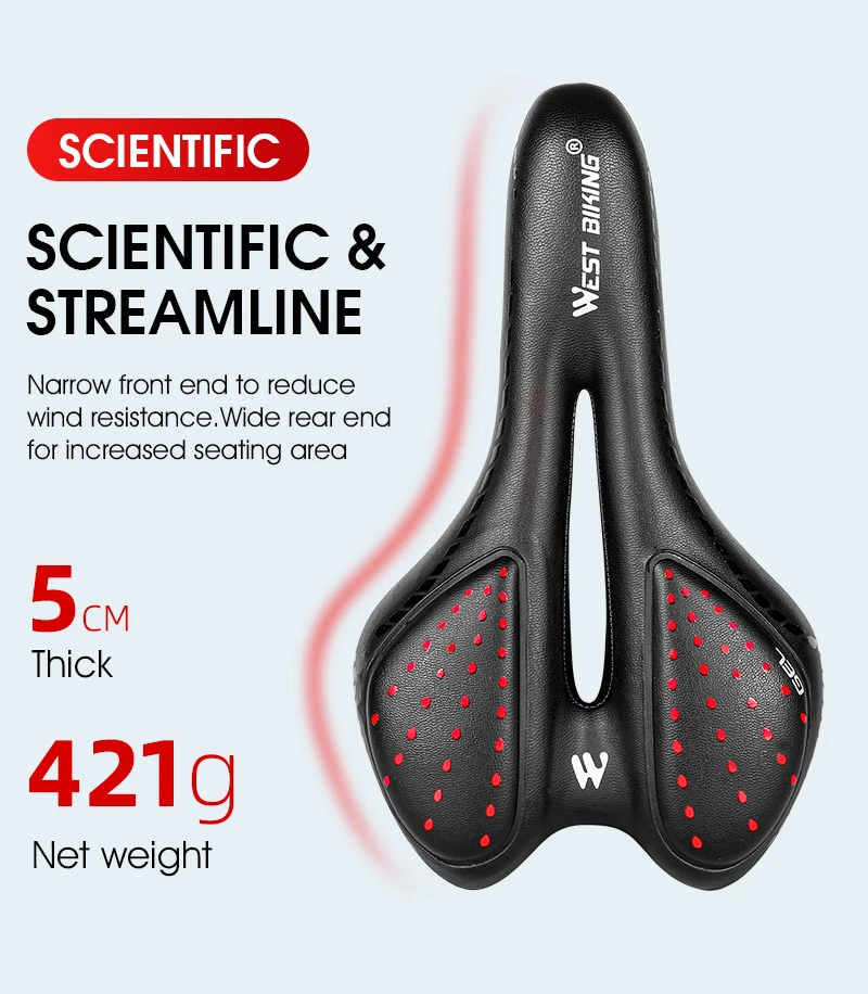 WEST BIKING Fahrradsattel, bequemes Gel-Schwammkissen, hohl, atmungsaktiv, stoßfest, MTB-Rennradsitz, ergonomisch, rutschfest, PU – Detail 7