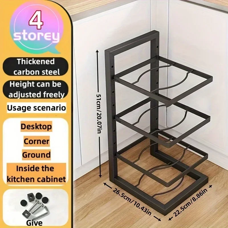 Adjustable Stainless Steel Pot Rack Multi-Layer Organizer Kitchen Storage Holder for Pots and Pans Household Use