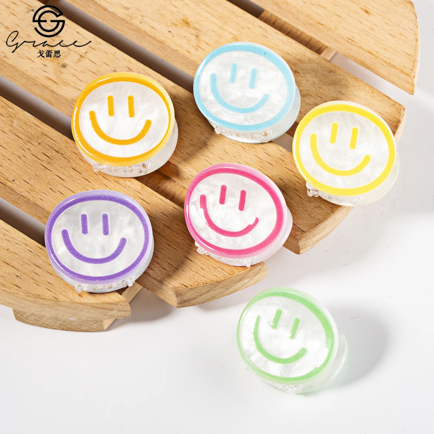 القادمون الجدد في أغسطس! مقاطع شعر مخلب صغيرة من الأكريليك وجه مبتسم، إكسسوارات رأس ساحرة لظهر الرأس