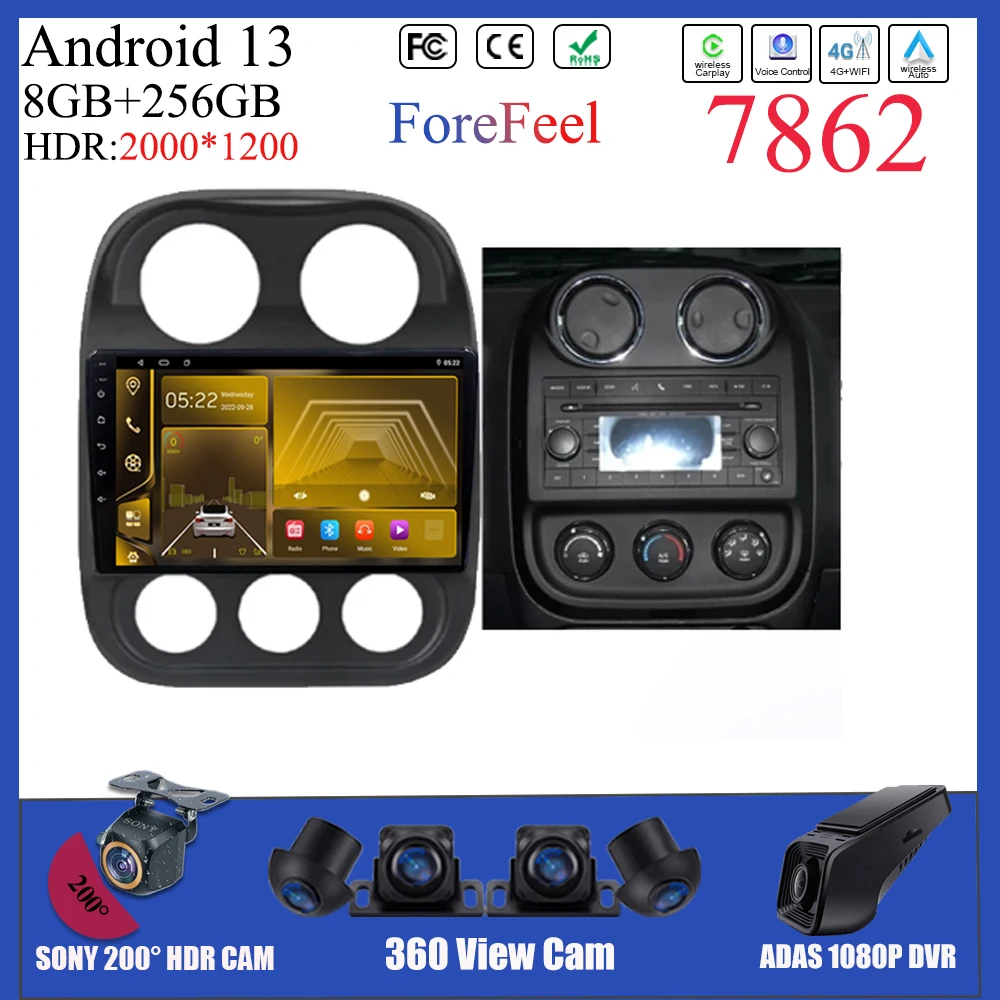 

Car Android For Jeep Compass Patriot 2011 - 2017 Auto Radio Stereo Head Unit Multimedia Player GPS Navigation DVD BT QLED DSP