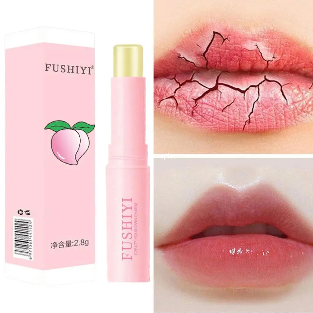 1PC Natural Peach Lip Balm Long-lasting Moisturizing Lipstick Temperature Change Color Lipstick Anti-drying Hydration Lip Care