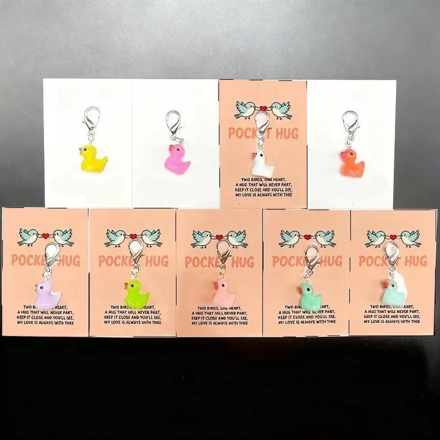 1/5/10/20/50/100pcs Cute Thank You Duck Keychains for Men and Women Durable Metal Backpack Charms with Appreciation Cards, Pocke
