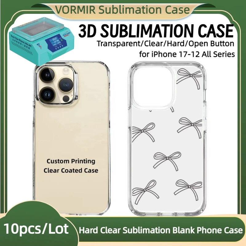 

VORMIR 10 шт. прозрачных чехлов для сублимации для iPhone 17 16 15 14 13 12 Pro Max, с возможностью индивидуальной печати, жесткие, прозрачные, с покрытием, заготовки