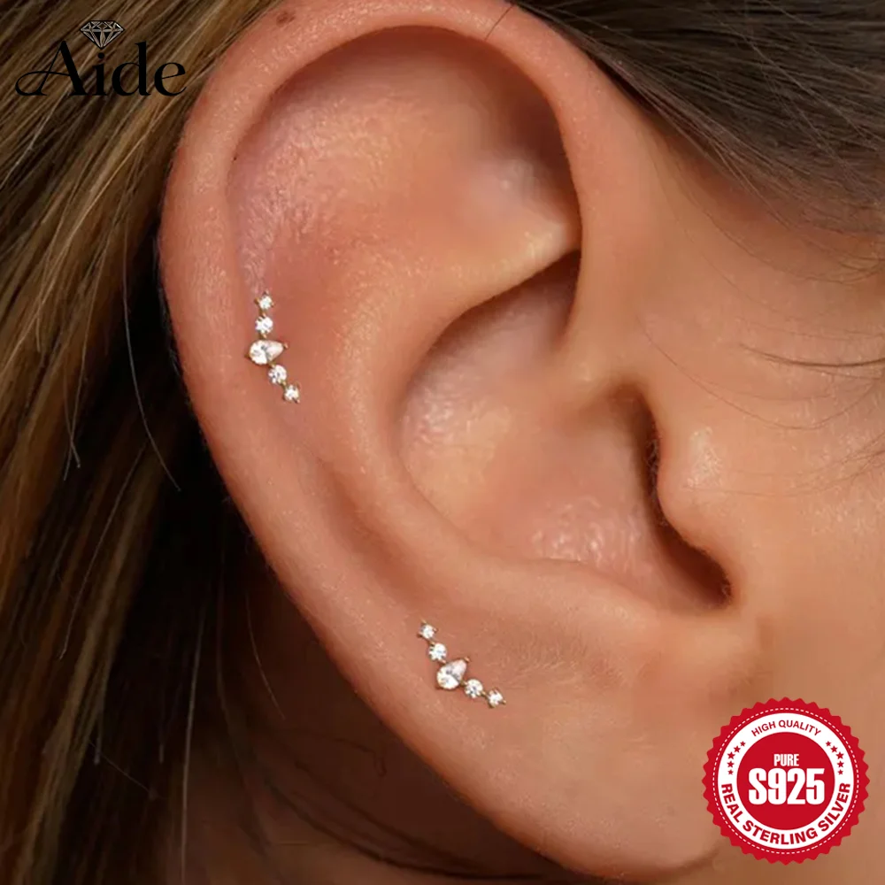 AIDE 925 Sterling Silver Climbing Style Diamond Studded Threaded  for Women Flat Back Piercing Dainty Luxury Birthday Gifts