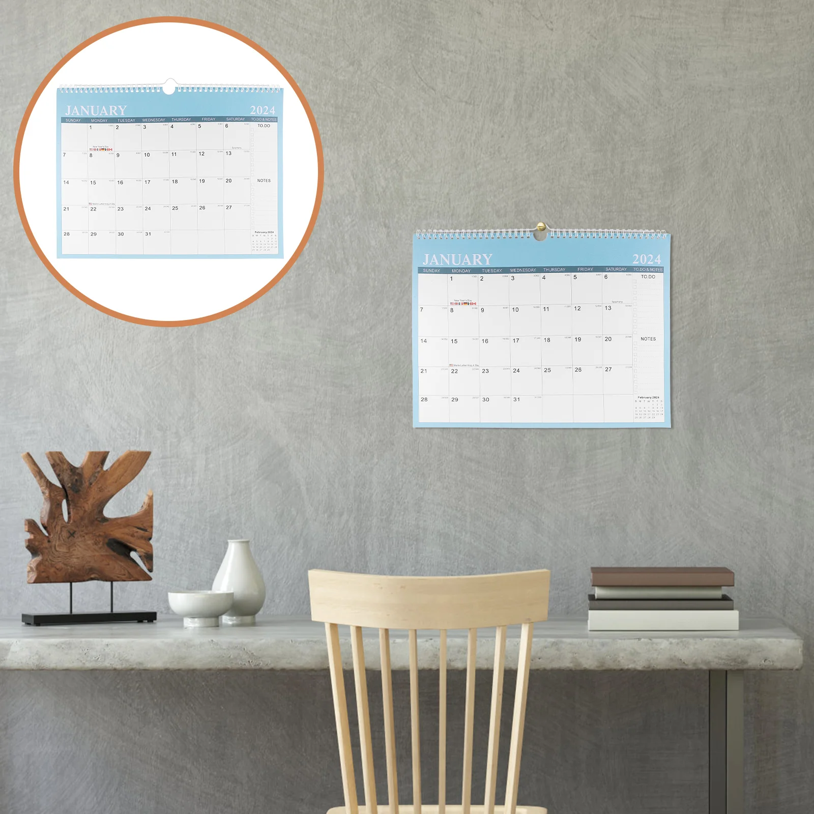 

Wall Calendar 2024 Monthly Large Blue 24 Months Smooth Surface Sturdy Appointment Daily Use Memo Hanging Desk Schedule