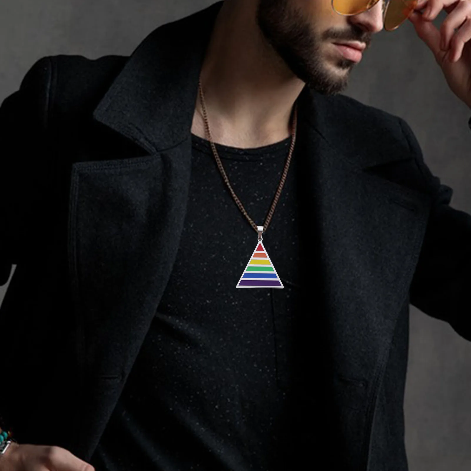 

Necklaces for Men Rainbow Pendant Pride Chain Jewelry Custom Mens Colorful Metal Man
