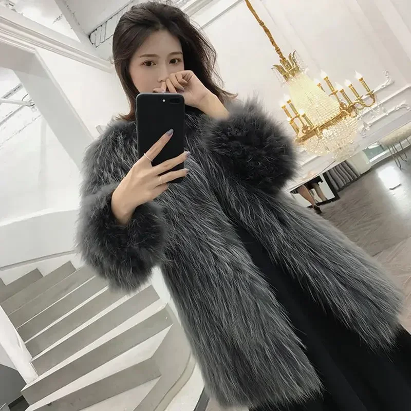 Raccoon Hair Women's Mid-length 2024 New Temperament Fox Fur Coat Young Fashion Loose Fit Jaqueta Feminina Inverno