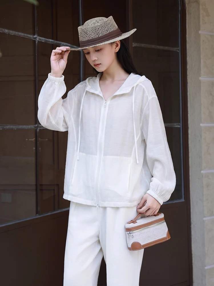 

Han Hanflax Women's Summer Lightweight Casual Hooded Sun Protection Jacket Standard Fit Long Sleeve Zipper Closure Color