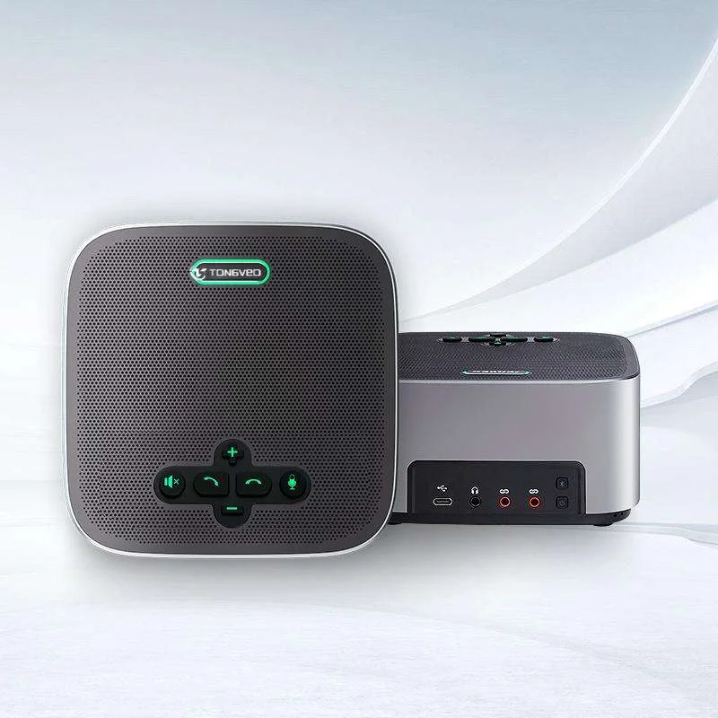 TONGVEO Conference Bluetooth Speakerphone with Built-in 8 Array 360° Omnidirectional Mics 19.68 Ft Pickup Range Full Duplex