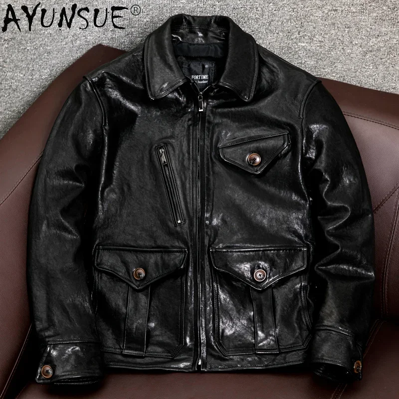 

AYUNSUE Vintage 100% Genuine Leather Jacket Men Spring 2021 Casual Real Sheepskin Coat Plus Size Men Clothing 4xl Veste Homme