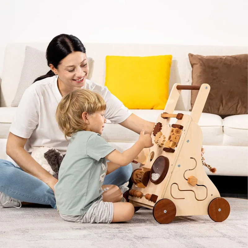 

Solid Wood Baby Walker Trolley Anti-Rollover Educational Learning Toy