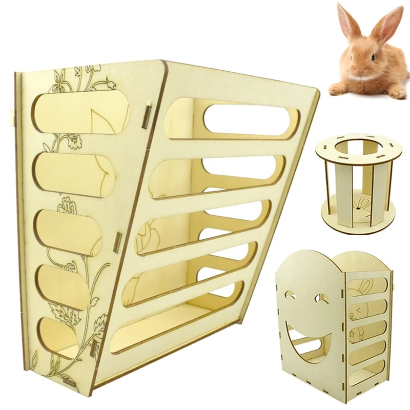 Rabbit Feeder Bunny for Hay Rack Manger Chinchilla Wooden Feeding Bow