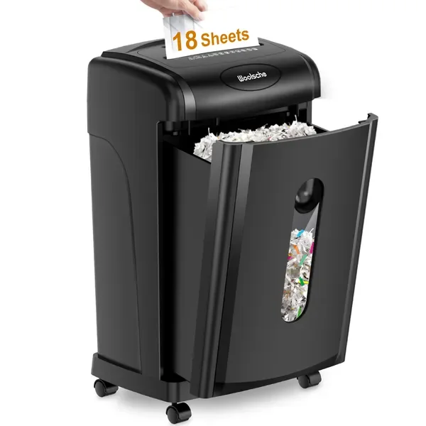 18-Sheet Cross Cut Paper Shredder P-4 Security Shreds Paper Credit Cards CDs 7.93Gallon Bin Auto Jam Proof Durable Fast