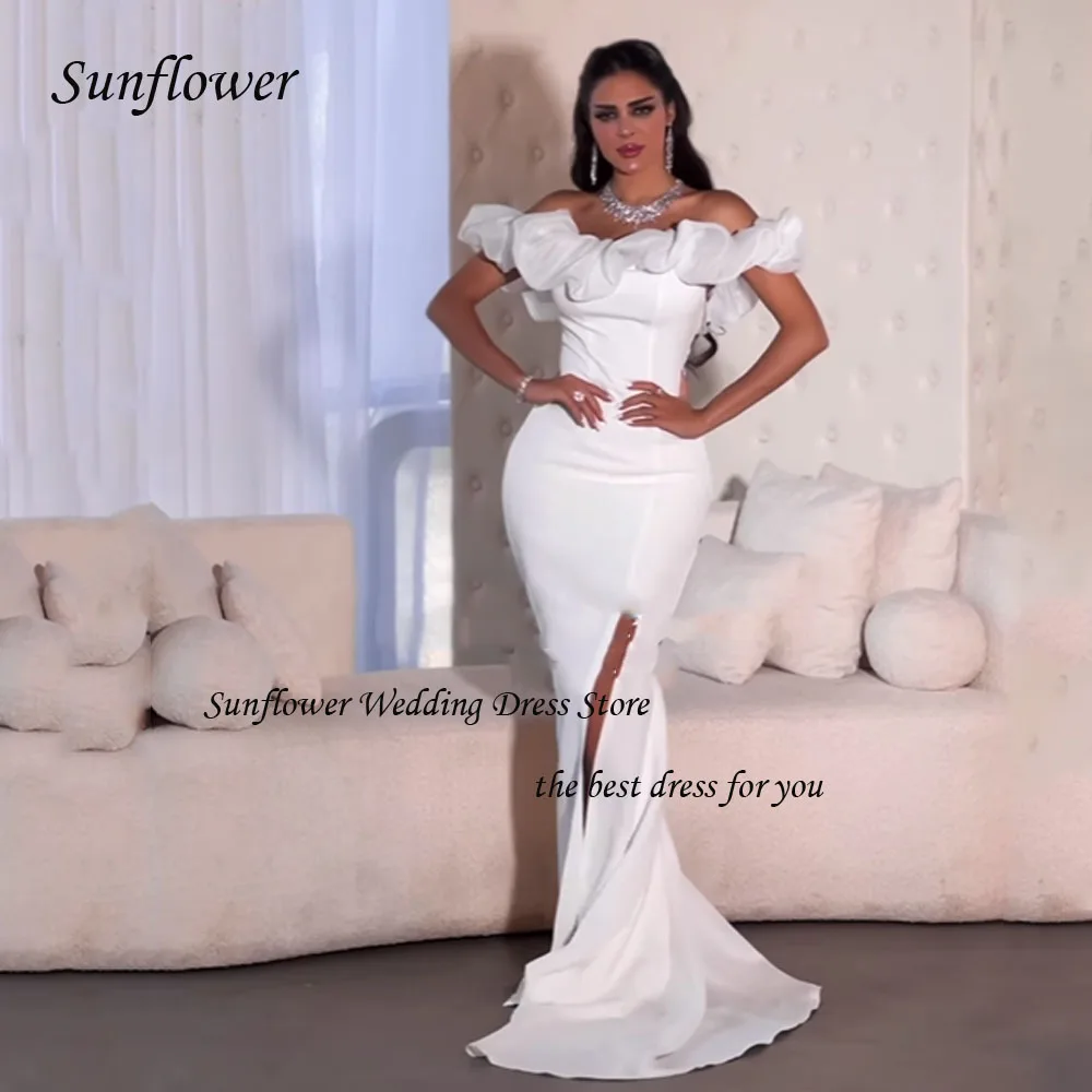 Sunflower Off the Shoulder Evening Dress 2023 Arabic Slim Crepe Short Sleeve Floor-Length High-end Custom Fashion Gown Party