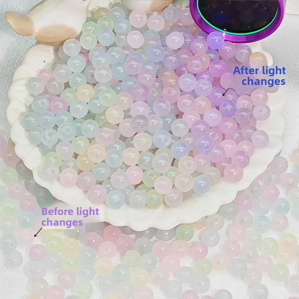 50 Peças de Contas de Vidro que Mudam de Cor com Luz Solar UV, Contas Redondas Luminosas de Jade Soltas para Fazer Pulseiras, Colares e Joias DIY