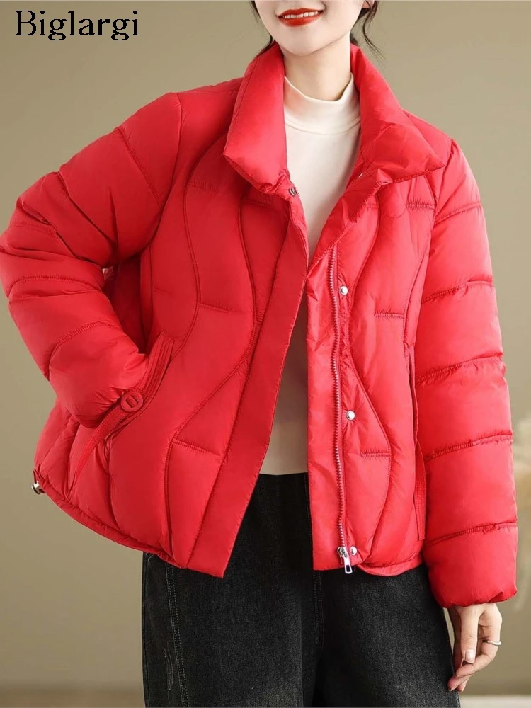 Abrigo acolchado de algodón de manga larga de gran tamaño para otoño e invierno, chaquetas recortadas a la moda para mujer, abrigos informales sueltos para mujer