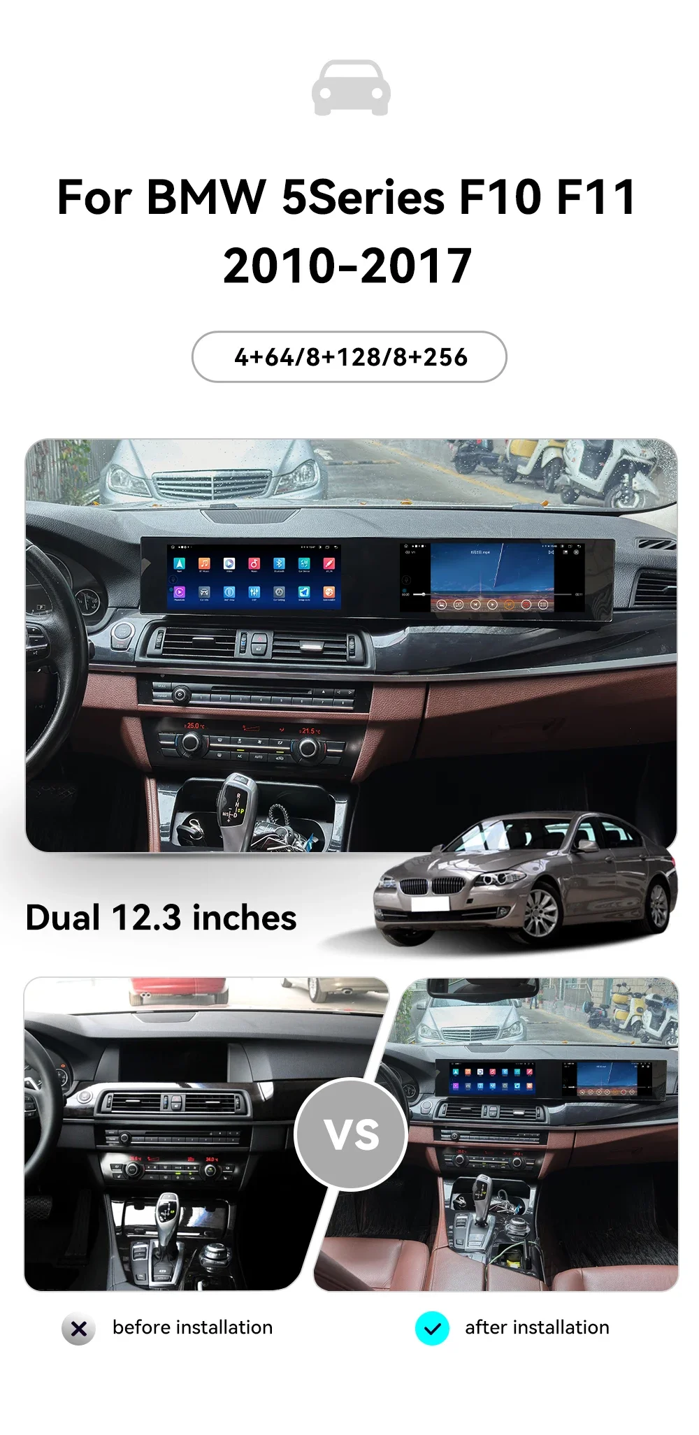 

21-дюймовый мультимедийный видеоплеер с GPS-навигацией, Android, двумя экранами и поддержкой CarPlay для BMW 5 серии F10 F11 2011-2017 годов выпуска.