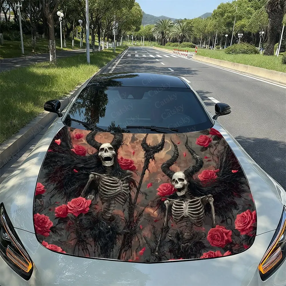 

Demon Skull Car Hood Vinyl Sticker Wrap, Universal Engine Cover Decal, Durable Paper Material, Protective Film For Vehicle Hood,