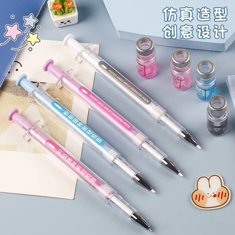 30PCS Water jet syringe Rollerball pen syringe needle tube modeling student water-based pen creativity decompression 0.5mm