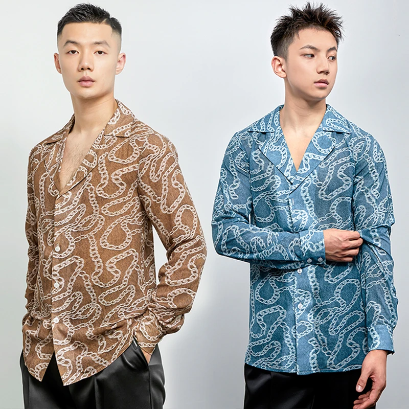 

Latin Dance Shirt Male Competition Wear Long Sleeve Printing Performance Clothes Tango Ballroom Waltz Stage Costume DL10888