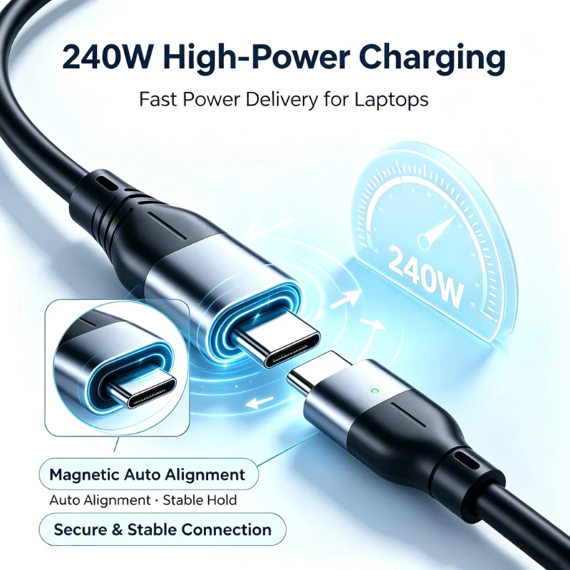 Thunderbolt 4 Cable 0.8M 240W 120Gbps 8K Display, Black Silicone Braided Ultra Thin OD3.8 for Laptop Monitor