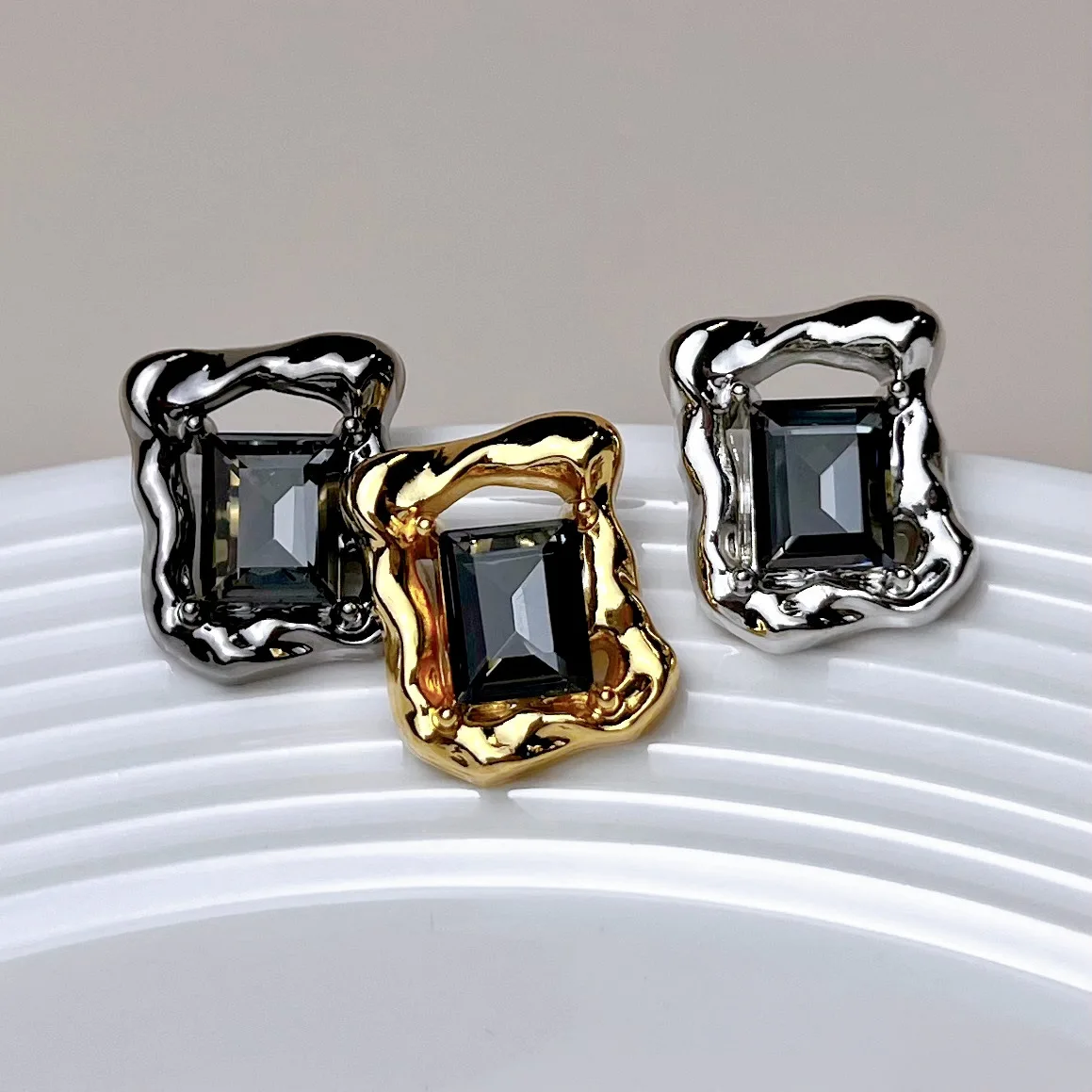 10pcs Metal Button Clothing Accessory Inlaid Rhinestone Decorative Buttons DIY Craft Sewing Supplies Irregular Rectangle Button