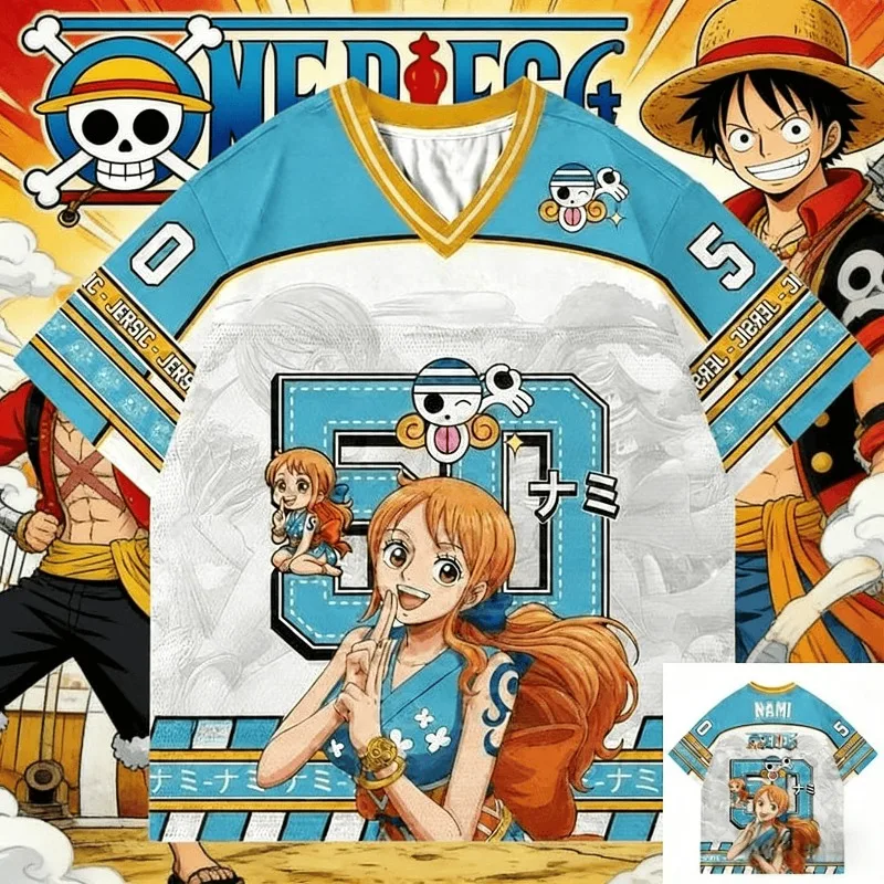 50 Jersey One Piece Nami Anime Y2k Koreanischer Stil Kpop Baseball Hockey T-Shirt Mode Streetwear Anime Alltägliche Unisex Oberteile Tees