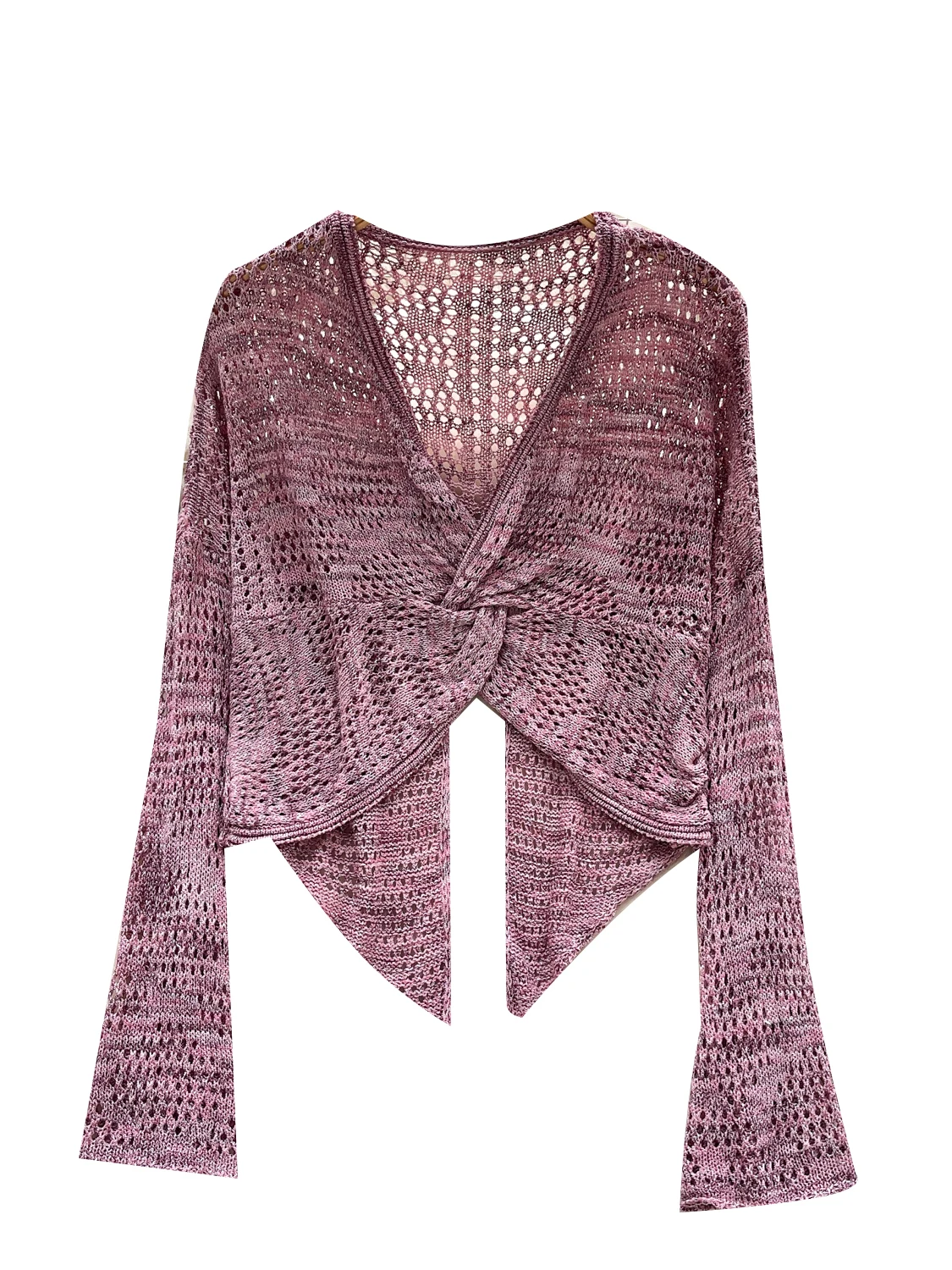 V-Ne Maglione lavorato a maglia da donna Lungo Sve Scava fuori il design del nodo Autunno Faion Top Casual Allentato Sle Maglieria comoda