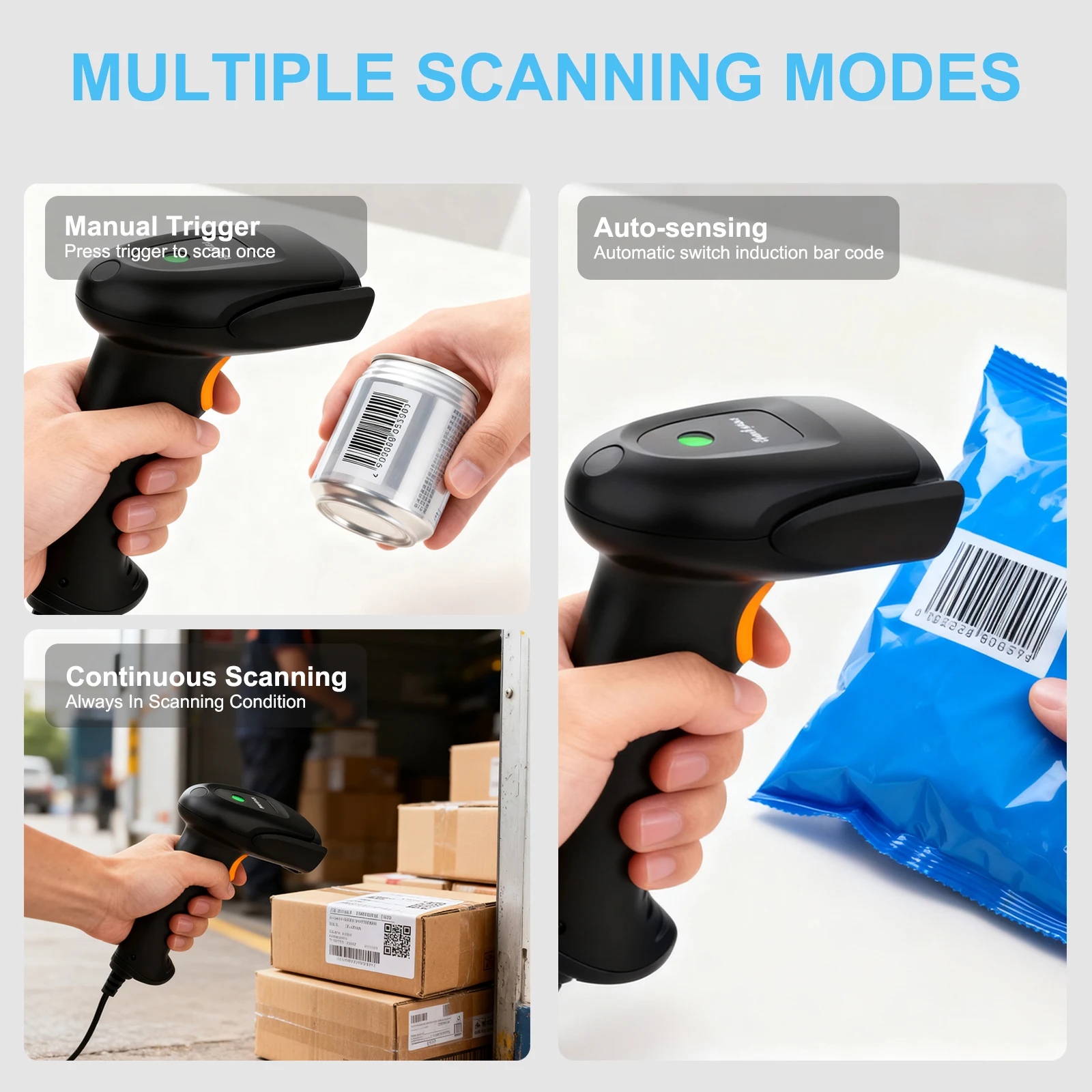 2D 1D Handheld Wireless Barcode Scanner Scanning Gun Wired Usb Bar Qr Code Reader Store Supermarket Warehouse Inventory