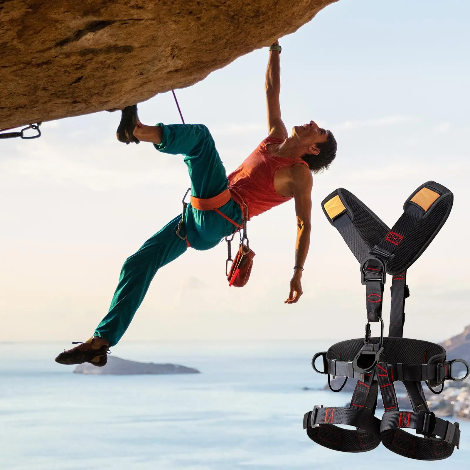 Full-body Five-point Seat Belt Climbing Harness With Adjustable Buckles Rock Climb Harness Hunting Harness Fall For Tree Climb