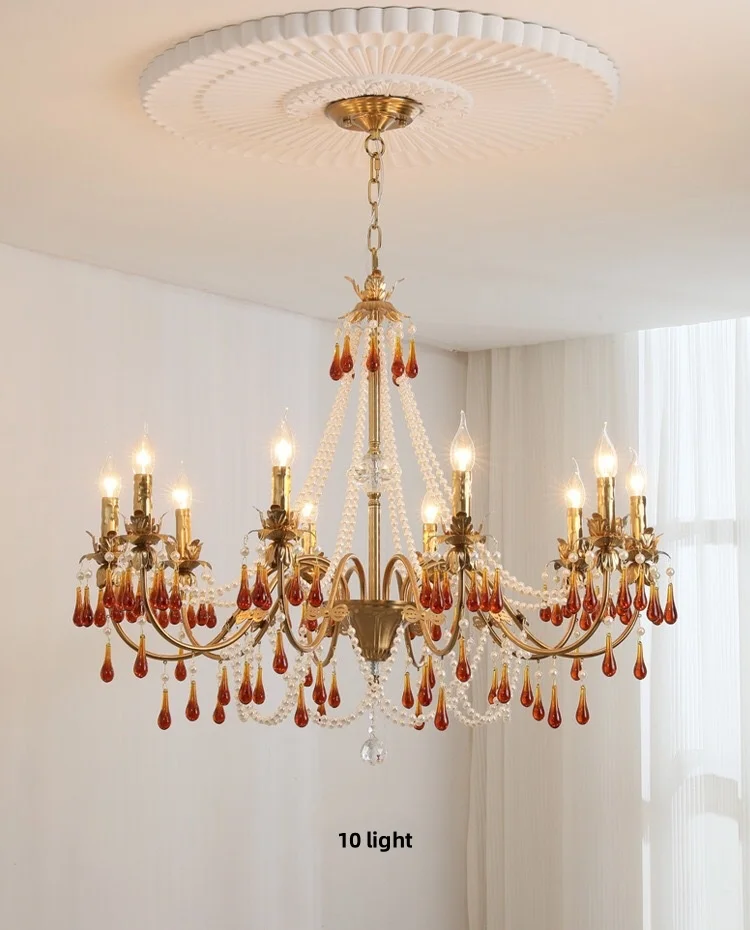 Living Room French Candle Chandelier Copper E14 LED Pendant