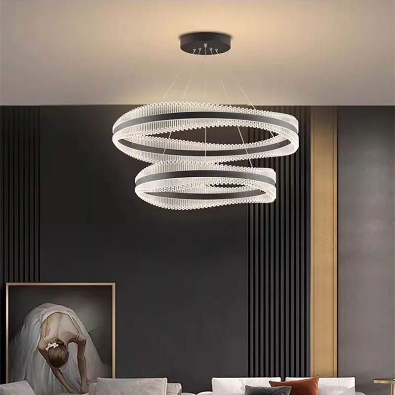 

Modern Duplex Loft Minimalist Living Room Chandeliers Italian Creative Restaurant Ring Pendant Lamp Villa Hall Lighting Fixture