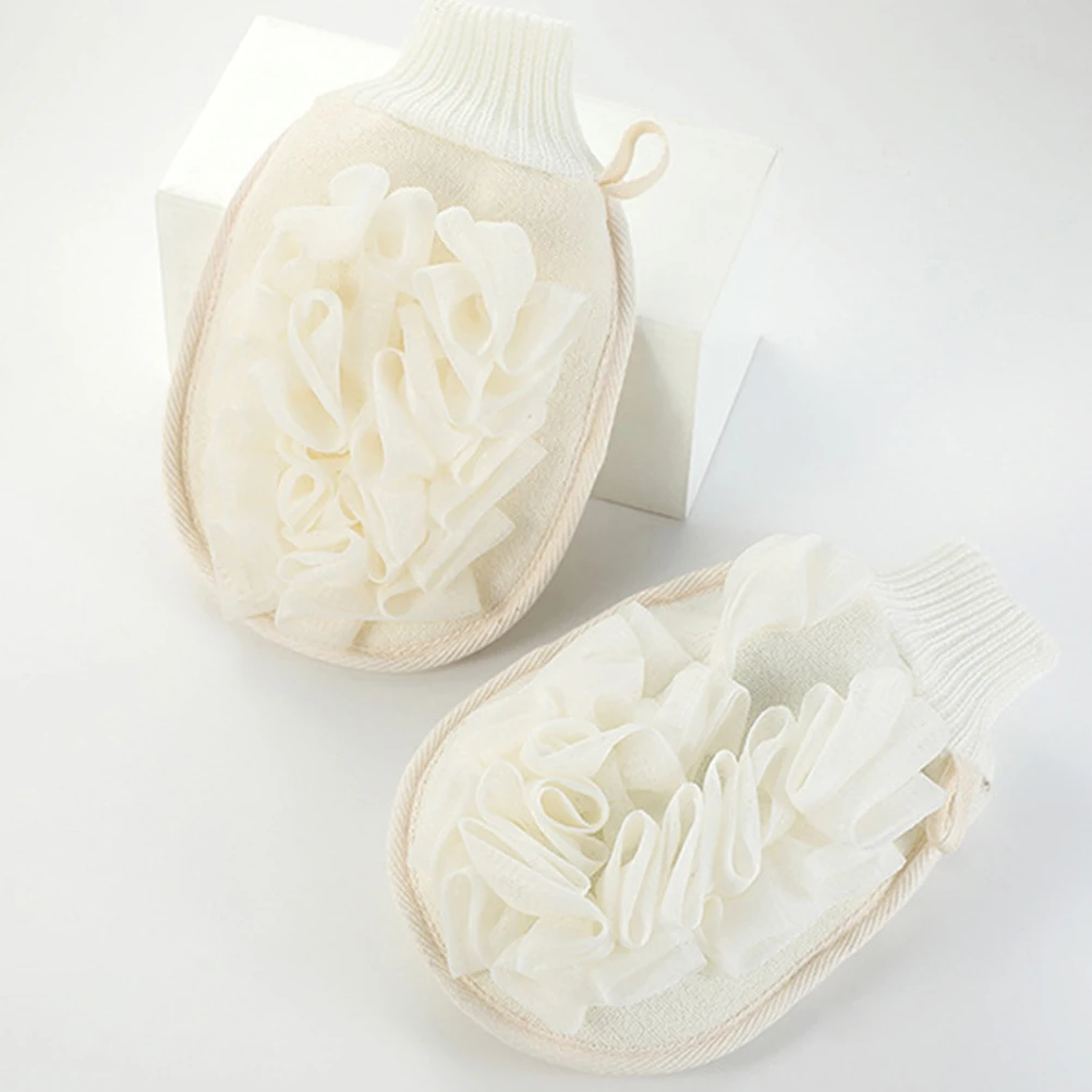 

2 Pcs Bath Towel Dual-sided Exfoliating Glove Soap CAR WASH Mitts Gentle Flax for Women Man Gloves