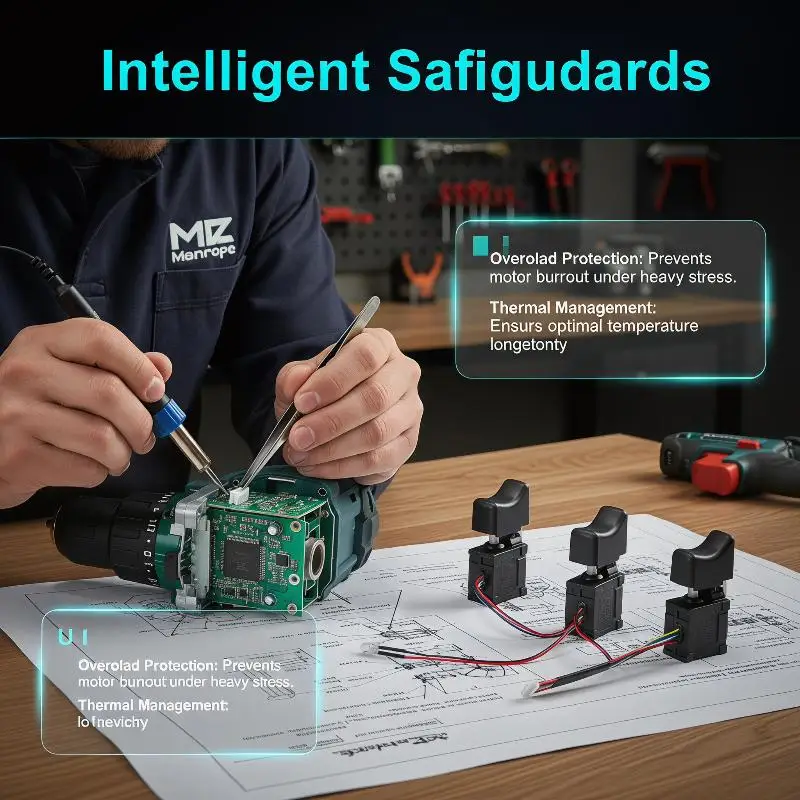 1Pcs Cordless Drill Speed Control Brushless Push Button Trigger Electric Drill Switch With Small Light Power Tool Parts