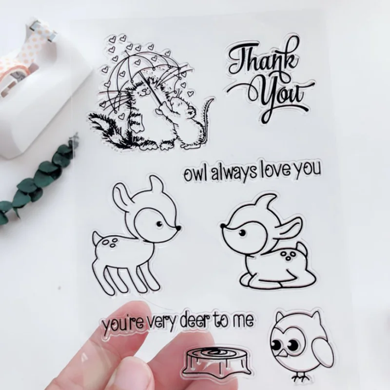 Cute Little Deer Transparent Silicone Finished Stamp DIY Scrapbook Rubber Coloring Embossed Diary Stencils Decoration Reusable