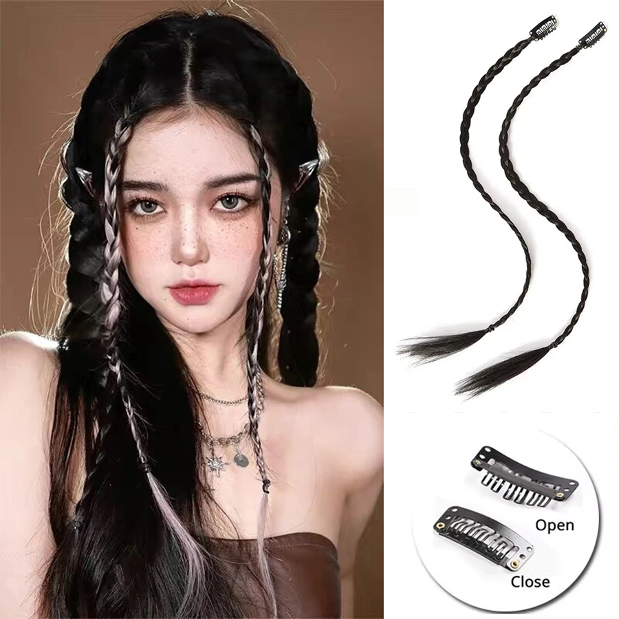 Allaosify Synthetic 2pcs Braid Wig With Strong BB Clip Lightweight Box Braid Ponytail Hair Piece for Women for Party Daily