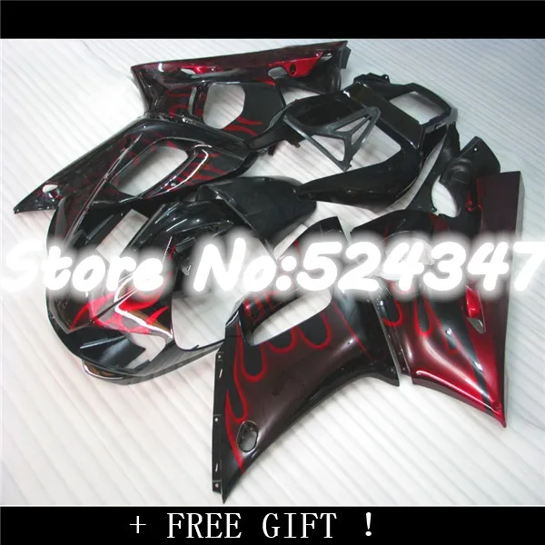 Hey-High quality ABS fairing kit for  R6 1998 1999 2000 2001 2002 YZF-R6 YZF R6 98-02 red flames in black fairings set NX12