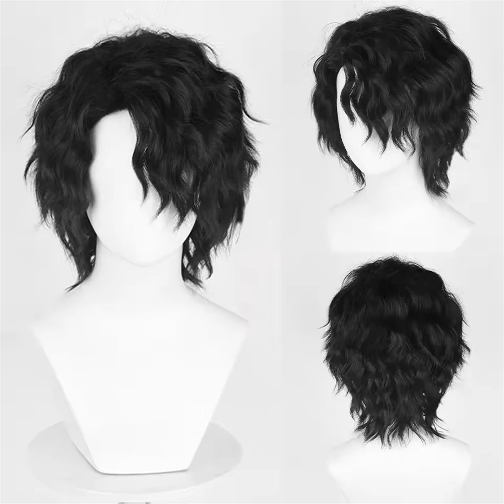 

Men Synthetic Short Black Wave Curly Men Wig Anime Game Cosplay Fluffy Heat Resistant Wig for Daily Party