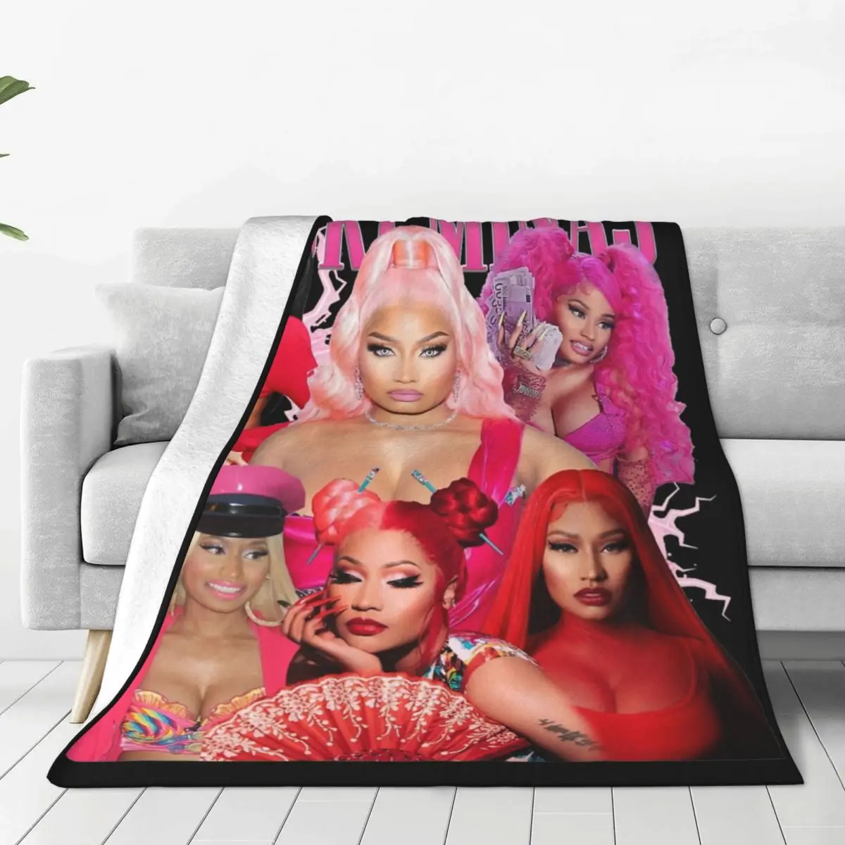 Retro Nicki Minaj Cool Rapper Blanket Coral Fleece Plush Print Bootleg Cozy Ultra-Soft Throw Blanket for Bed Office Bedspread