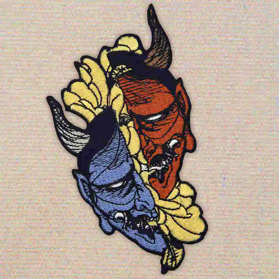 Embird Badge Embroidered Hannya Oni MaskSew On Handmade 3D Applique Iron Mini Patches